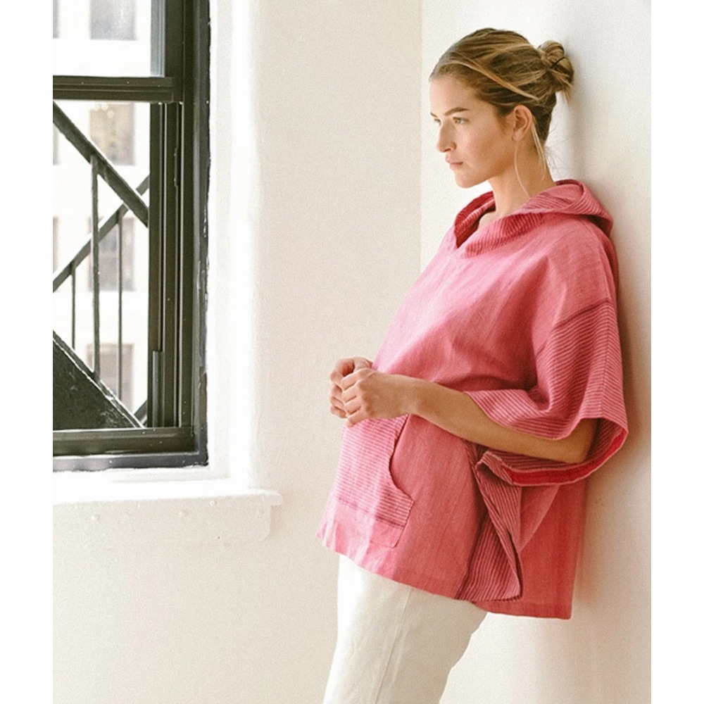 Home & Loft Artisan Pink Striped‎ Hoodie Poncho Hippie Beach Turkish Cotton O/S
